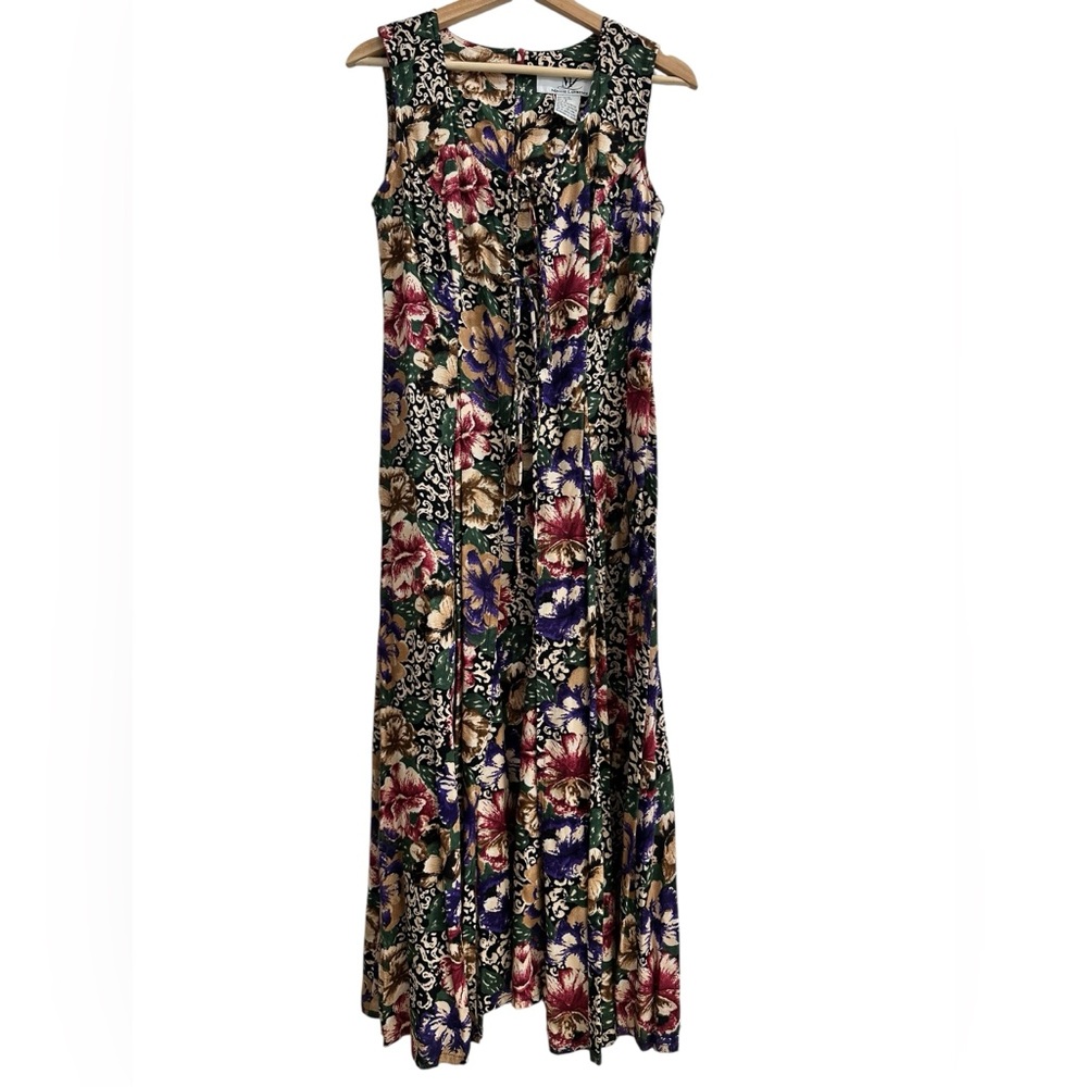 Vintage Floral 3 Tie’s Down Front Sleeveless Maxi Sundress